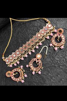 Picture of Glamorous Baby Pink Colored Party wear Imitation Jewellery Traditional Choker