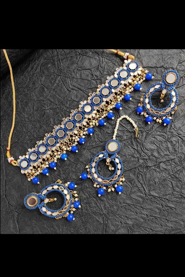 Picture of Exuberant Royal Blue Colored Party wear Imitation Jewellery Traditional Choker