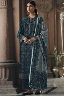 Picture of Delightful Teal Colored Designer Suit (Unstitched suit)