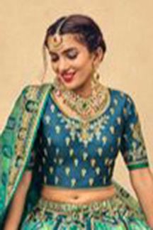 Picture of Awesome Sea Green and Blue Colored Designer Lehenga Choli