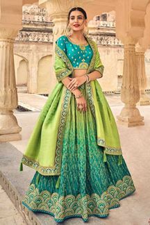 Picture of Classy Peacock Green and Light Green Colored Designer Lehenga Choli