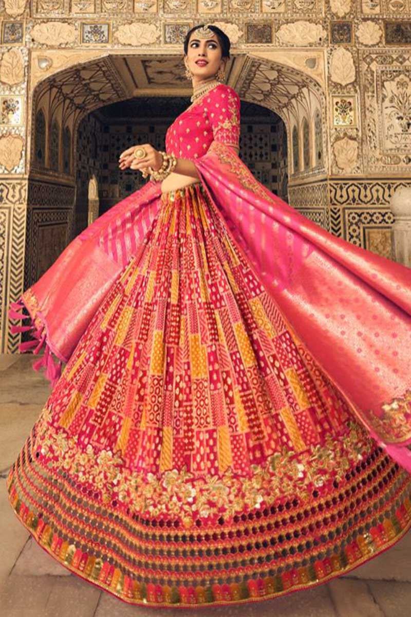 Designer Magical VIR13210 Bridal Orange Pink Purple Silk Lehenga Choli