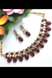Picture of Lovely Maroon Colored Party wear Imitation Jewellery Traditional Choker