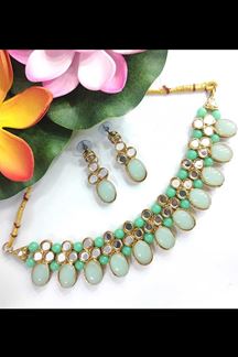 Picture of Stunning Mint Green Colored Party wear Imitation Jewellery Traditional Choker