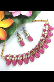 Picture of Artistic Pink Colored Party wear Imitation Jewellery Traditional Choker