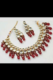 Picture of Pretty Maroon Colored Party wear Imitation Jewellery Traditional Choker