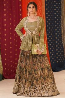 Picture of Aesthetic Olive Green Colored Designer Lehenga Choli