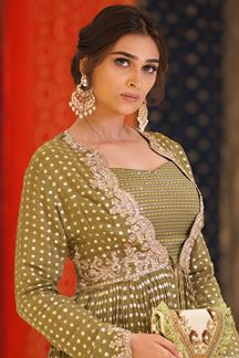 Picture of Aesthetic Olive Green Colored Designer Lehenga Choli