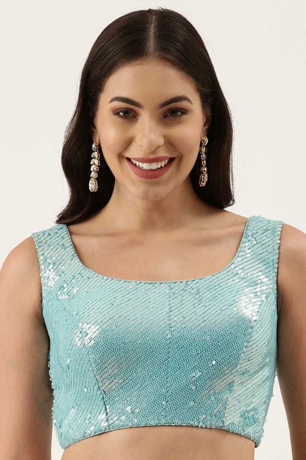 Picture of Dazzling Turquoise Colored Designer Readymade Blouse