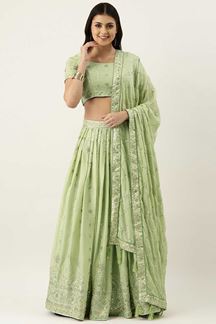 Picture of Stunning Olive Green Colored Designer Lehenga Choli