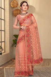 Picture of Exquisite Dusty Peach Colored Designer Saree