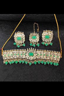 Picture of Impressive Mint Colored Premium Choker with a pair of Earring and Mangtikka