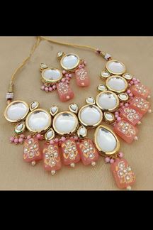 Picture of Aesthetic Pink Colored Premium Choker with a pair of Earring 