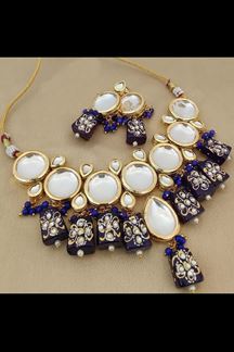 Picture of Attractive Navy Blue Colored Premium Choker with a pair of Earring 