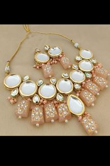 Picture of Exuberant Peach Colored Premium Choker with a pair of Earring 
