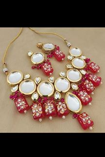 Picture of  Trendy Dark Pink Colored Premium Choker with a pair of Earring 