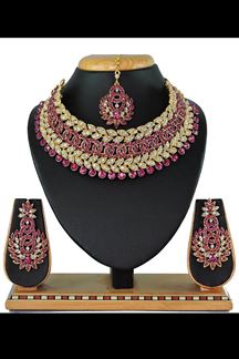 Picture of Irresistible Rani Pink Colored Premium Choker with a pair of Earring