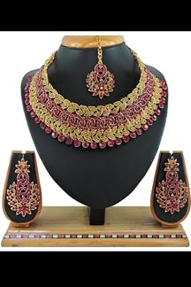 Picture of Magnificent Rani and Gold Colored Premium Choker with a pair of Earring