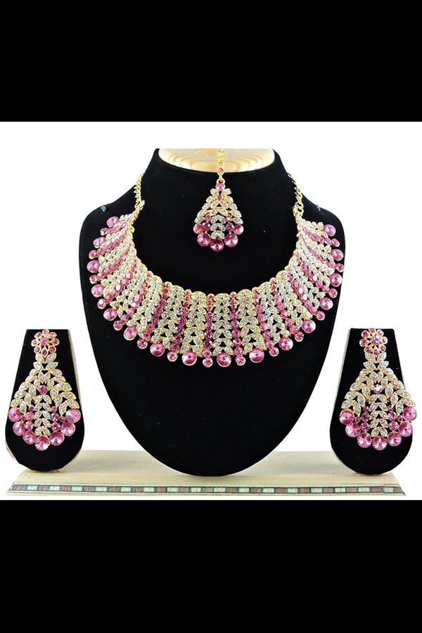 Picture of  Exuberant Pink Colored Premium Choker with a pair of Earring
