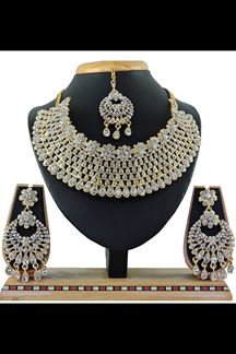 Picture of Impressive Gold and White Colored Imitation Jewellery-Necklace Set