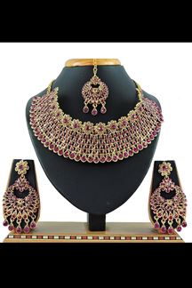 Picture of Lovely Rani and Gold Colored Imitation Jewellery-Necklace Set