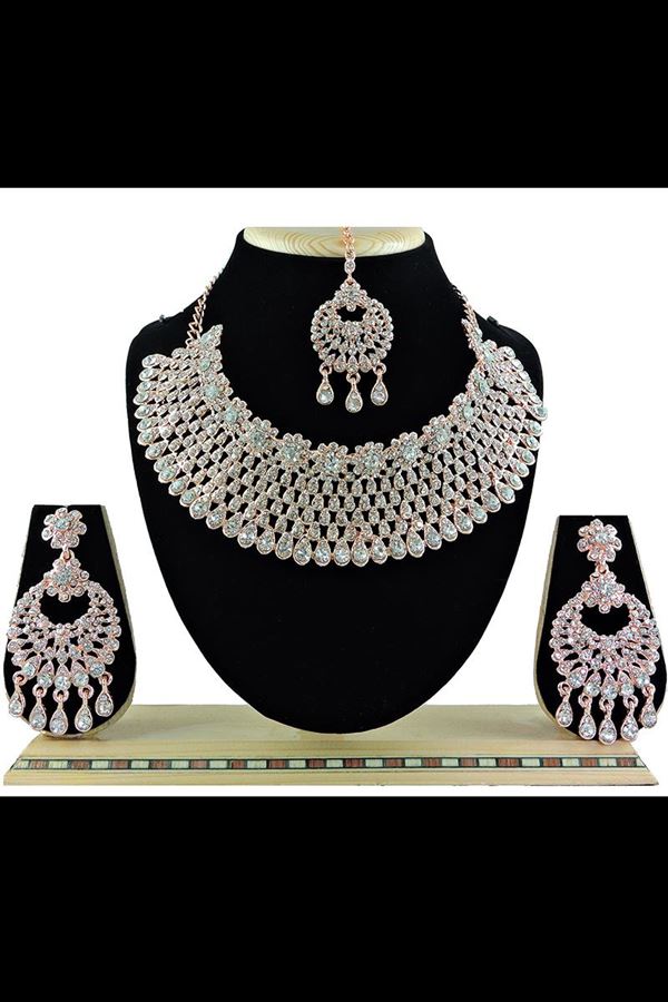 Picture of Enticing Rose Gold Colored Imitation Jewellery-Necklace Set