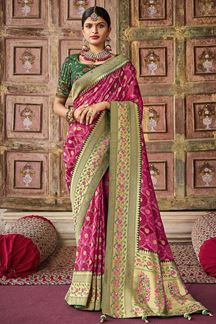 Picture of Glorious Pink and Green Colored Designer Saree