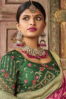 Picture of Glorious Pink and Green Colored Designer Saree