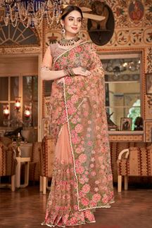 Picture of Beautiful Dusty Peach Colored Designer Saree