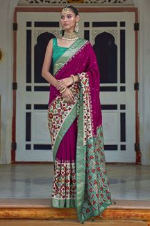 Picture of Lovely Pink and Green Colored Designer Saree