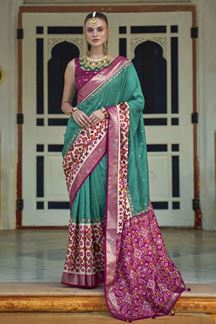 Picture of  Astounding Green and Pink Colored Designer Saree