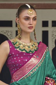 Picture of  Astounding Green and Pink Colored Designer Saree