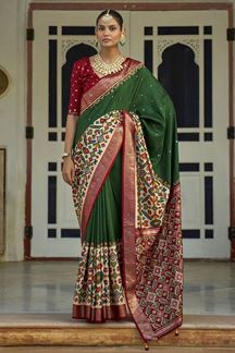 Picture of Heavenly Green and Maroon Colored Designer Saree