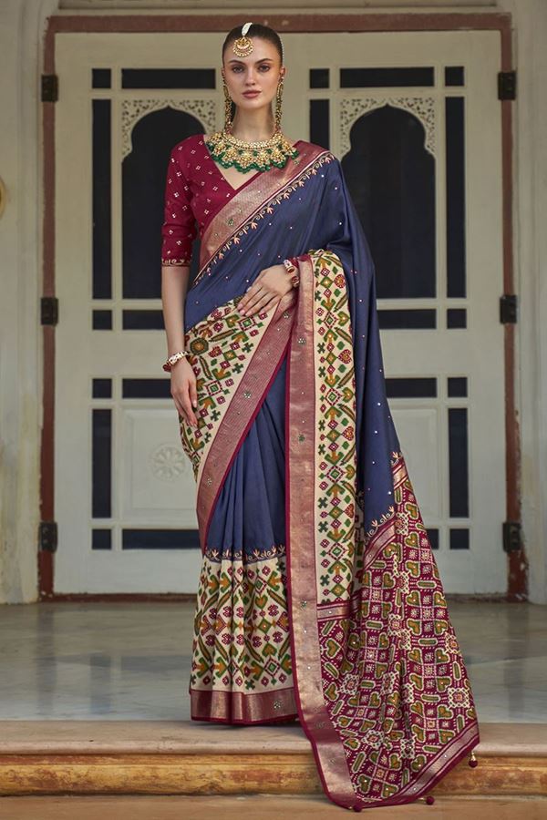 Picture of Irresistible Blue and Maroon Colored Designer Saree