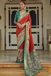Picture of Magnificent Red and Green Colored Designer Saree