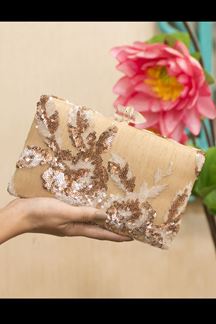 Picture of Artistic Beige Colored Exclusive Designer Art Silk Clutch