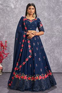 Picture of Dashing Navy Blue Colored Designer Lehenga Choli