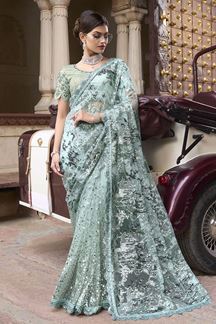 Picture of Pretty Sea Green Colored Designer Saree