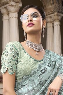 Picture of Pretty Sea Green Colored Designer Saree