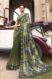 Picture of Glorious Mehendi Colored Designer Saree