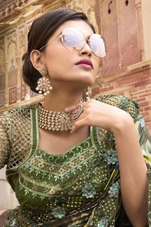 Picture of Glorious Mehendi Colored Designer Saree