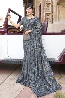 Picture of Stunning Grey Colored Designer Saree