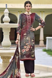 Picture of Glamorous Maroon Colored Designer Suit (Unstitched suit)