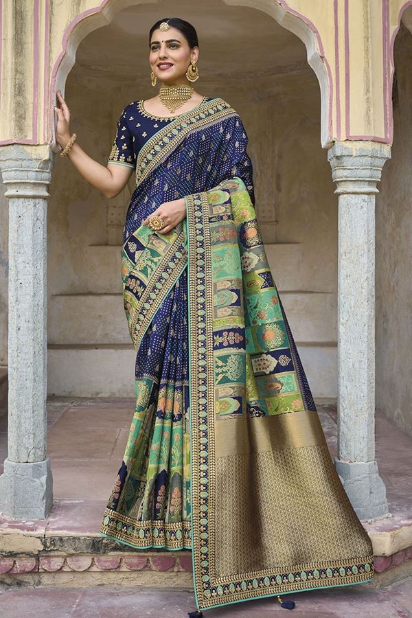 Picture of Dashing Blue Colored Designer Saree