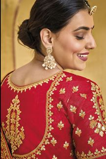 Picture of Divine Cream and Red Colored Designer Saree