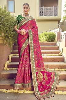 Picture of Divine Pink and Green Colored Designer Saree