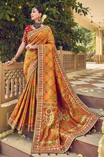 Picture of Aesthetic Orange and Red Colored Designer Saree