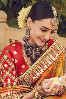 Picture of Aesthetic Orange and Red Colored Designer Saree