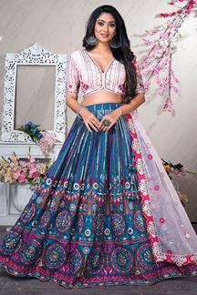 Picture of Divine Teal and Baby Pink Colored Designer Lehenga Choli