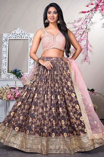 Picture of Classy Rosewood and Pink Colored Designer Lehenga Choli